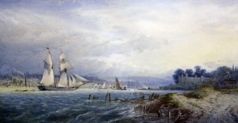 Edward Duncan (1803-1882)watercolour,Upnor on the Medway,signed,9 x 17.5in.