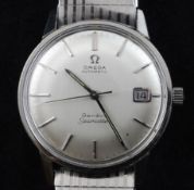 A gentleman`s late 1960`s stainless steel Omega Seamaster automatic wrist watch, with baton numerals