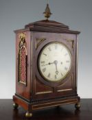 Smith of London. A Regency brass inset mahogany bracket clock, with painted Roman dial and twin