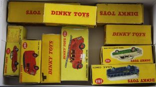 A collection of ten Dinky toys: 158 Reilly saloon, 470 Austin van, 421 articulated lorry, 283 coach,