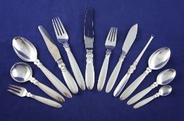 A good suite of Georg Jensen sterling silver cactus pattern cutlery for twelve, comprising one