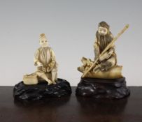 Two Japanese sectional marine ivory okimonos, early 20th century, the first a seated Immortal,