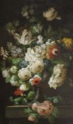 After Rachel Ruysch (1664-1750)oil on copper,Still life of flowers in a vase,16.5 x 10.5in.