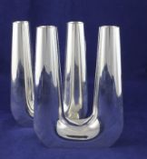 A stylish pair of Soren Georg Jensen plain sterling silver two light candelabra, design no. 1087, of