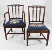 A set of eight George III mahogany dining chairs, including two carvers, with tapered fluted