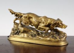 After Moigniez. A gilt bronze model of a setter, on a naturalistic base, 11in.