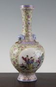 A Chinese famille rose bottle vase, Qianlong mark but later, painted with immortals and Buddhist