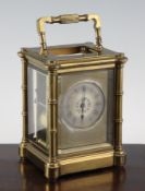 An Henri Jacot lacquered brass hour repeating carriage clock, with silvered Roman dial and