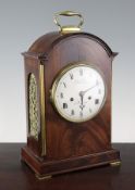 Wilkins of London. A late 19th century mahogany bracket clock, with enamelled Roman dial and twin