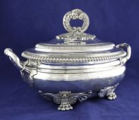 A good George III silver oval two handled soup tureen and cover, by Benjamin Smith II & Benjamin