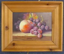 Raymond Campbell (20th C.)oil on board,Peach and grapes,signed,5.5 x 7.5in.