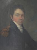 Early 19th century English Schooloil on wooden panel,Portrait of a naval officer,12 x 10in.