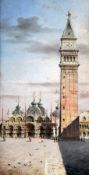 Marco Grubas (1839-1910)oil on wooden panel,View of St Mark`s Square, Venice,signed,10.25 x 5.5in.