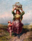 James John Hill, R.B.A. (1811-1882)oil on canvas,Woman and child carrying chickens on a coastal