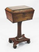 A 19th century rosewood teapoy, with tapering octagonal column and platform base with beaded