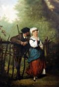 W H Chapman (19th C.)oil on canvas,Courting couples beside a gateway,signed and dated 1886,30.5 x