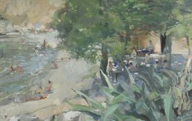 Tom Coates (1941-)oil on board,Kastraki beach,monogrammed, New Grafton Gallery label verso,10 x