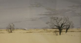 Paul Evans (20th C.)watercolour and gouache,Quiet landscape,signed,8 x 13.75in.
