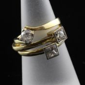 Three 18ct gold and solitaire diamond rings, old cut, round cut and princess cut, sizes L(2) & Q.