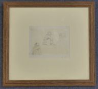 John Linnell (1792-1882)pencil drawing,Farm workers seated,initialled, Agnews label verso,3.5 x 4.