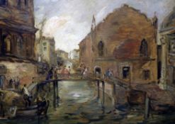 Franz Waageroil on board,Figures on a Venetian bridge,signed and dated Munchen `21,30 x 40in.
