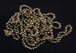 An Edwardian 15ct gold guard chain, 39 grams, 56in.