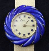 A lady`s early 1970`s 18ct gold and lapis lazuli Kutchinsky manual wind wrist watch, with square dot