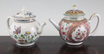 Two Chinese export famille rose globular teapots, Yongzheng period, the first finely painted with