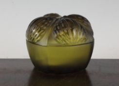 A modern Lalique Urchin shaped citrine tinted box and cover, engraved mark Lalique France, 4in.,