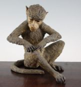 A large 19th century Austrian cold painted bronze model of a seated monkey, 8.5in.