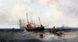 William Edward Webb (1862-1903)oil on canvas,Fishing boats off the coast,signed,18 x 32in.