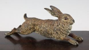 A 19th century Austrian cold painted bronze model of a hare, 8.5in.