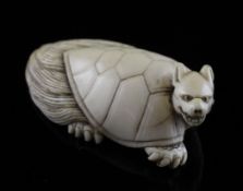 A Japanese ivory netsuke of a minogame, 19th century, 2.3in.
