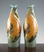 Sally Tuffin for Dennis China Works. A pair of `Koi Carp` bottle vases, c.2001, no.16 and no.17,