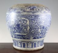 A Chinese late Ming blue and white jar, early 17th century, painted with female immortals and