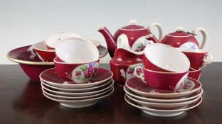 Russian Gardner porcelain magenta-ground tea service and a similar bowl, late 19th century,