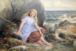 Samuel McCloy (1831-1904)watercolour,Girl seated by the seashore,monogrammed,10.5 x 14.5in.