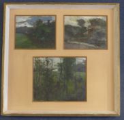 Fred Cuming (b.1930)three oils on board,Three landscape sketches,artist label verso,largest 9 x