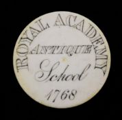 A 19th century circular ivory Royal Academy Antique School admission ticket, inscribed for F.