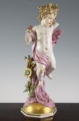 A large Meissen figure `Air`, late 19th century, on octagonal plinth, underglaze blue crossed swords