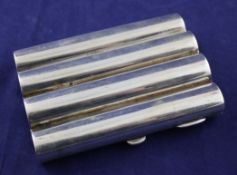 An unusual Edwardian silver shooting cartridge? carrying case, of ribbed curved rectangular