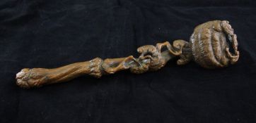 A Chinese carved wood ruyi sceptre, in the form of lingzhi fungus, 14in. (35.5cm)