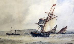 Frederick James Aldridge (1850-1933)watercolour,Shipping entering harbour,signed,13.5 x 20in.