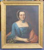 18th century English Schooloil on canvas,Portrait of a lady wearing a blue dress,28.5 x 24.5in.