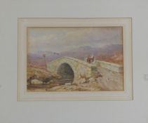 David Cox Jnr (1809-1885)watercolour,Figures on a Welsh bridge,7 x 10.5in.