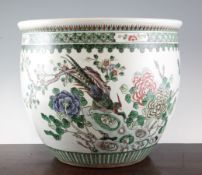 A Chinese famille verte jardiniere, Guangxu period, painted with birds amid blossoming trees,