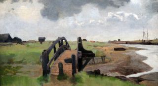 Percy Tarrant (1879-1930)oil on wooden panel,Coastal landscape,5.25 x 9in.