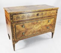 A late 18th / early 19th century North Italian marquetry inlaid commode, in the manner of Giuseppe