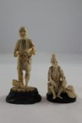 Two Japanese sectional marine ivory okimonos of peasants, early 20th century, one signed, tallest