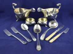 An Edwardian part canteen of silver Old English pattern cutlery by Mappin & Webb, with engraved